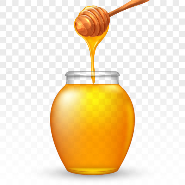 玻璃罐蜂蜜和木制蜂蜜勺图片下载