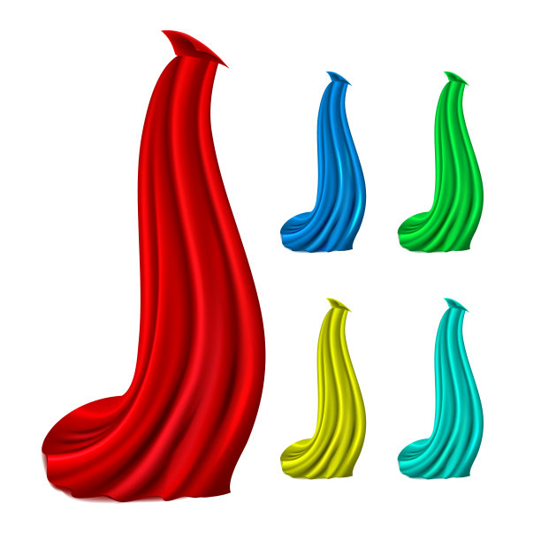 斗篷红色丝绸布设置向量。织物挥舞着形状。天鹅绒纺织面料。三维逼真的装饰元素孤立的插图图片下载