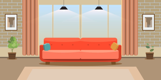 一个大客厅的内部。现代时尚的平面设计。矢量插图。图片下载