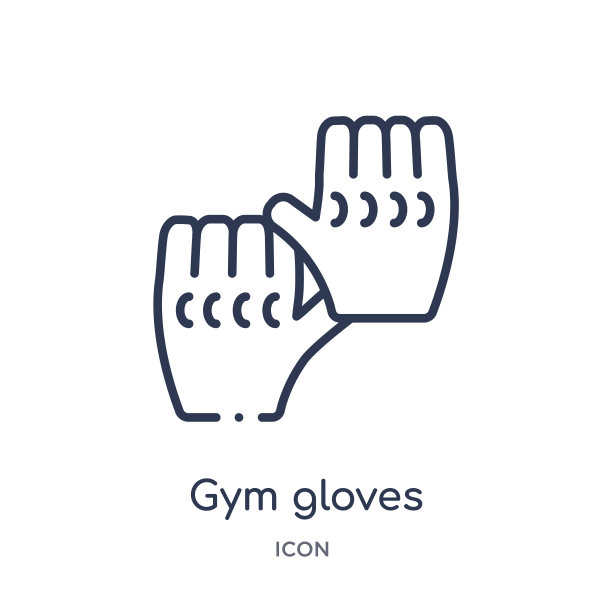 线性健身手套图标从健身房设备大纲收集。细线运动手套图标孤立在白色背景。运动手套时尚插画图片下载