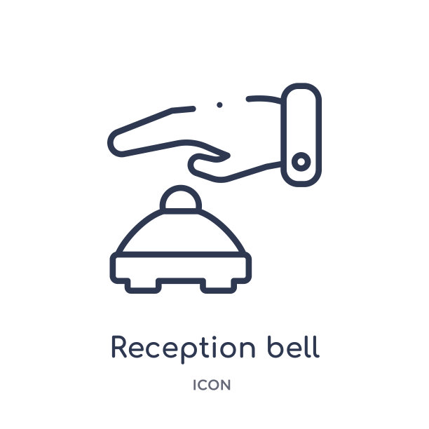线性接待钟图标从酒店和餐厅轮廓收集。细线接收钟图标孤立在白色背景。接待钟时尚插画图片下载