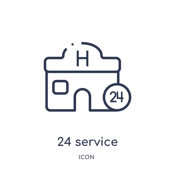 线性24服务图标从酒店大纲收集。细线24服务图标隔离在白色背景。24服务新潮插画图片下载