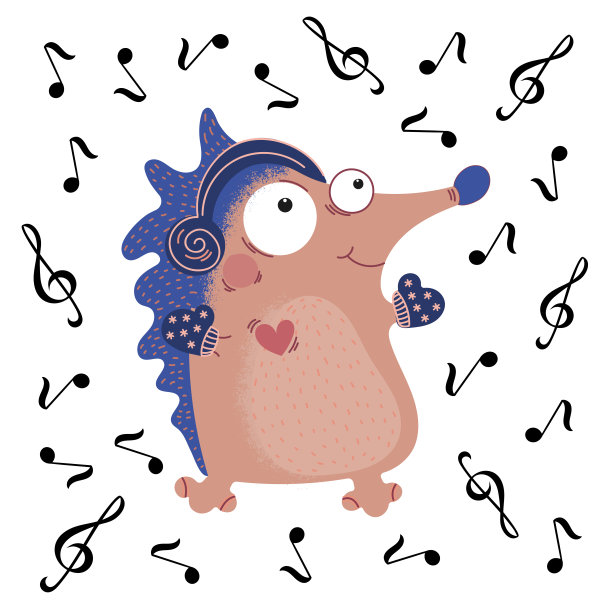 音乐刺猬情人节动物矢量插图集图片下载
