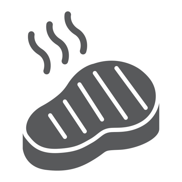 牛排字形图标，食物和膳食，肉类标志，矢量图形，在白色背景上的固体图案。图片下载