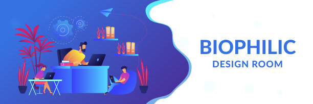 生物友好的设计在工作空间的概念横幅标题。图片下载