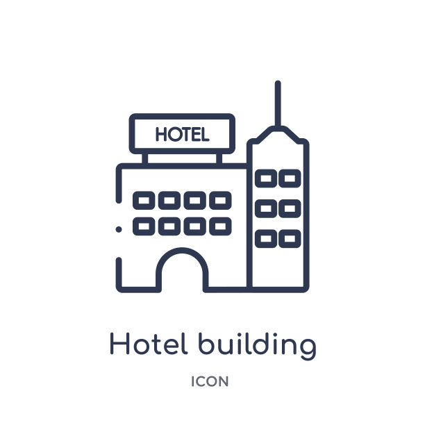 线性酒店建筑图标从假日大纲收集。细线酒店建筑图标孤立在白色背景。酒店建筑时尚插画图片下载