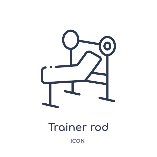 线性教练棒图标从健身房和健身轮廓收集。细线训练器棒图标隔离在白色背景。教练杆时尚插画图片下载