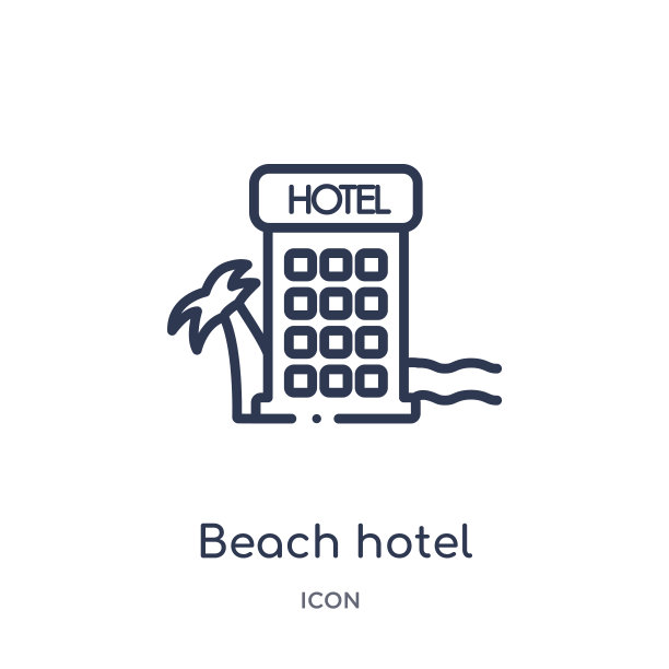 线性海滩酒店图标从酒店轮廓收集。细线海滩酒店图标孤立的白色背景。海滩酒店时尚插画图片下载