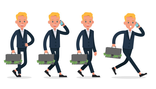 商务人士性格矢量设计。在各种动作和工作中的表现。图片下载