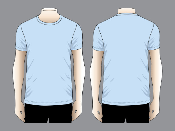 天蓝色t恤模板矢量图片下载