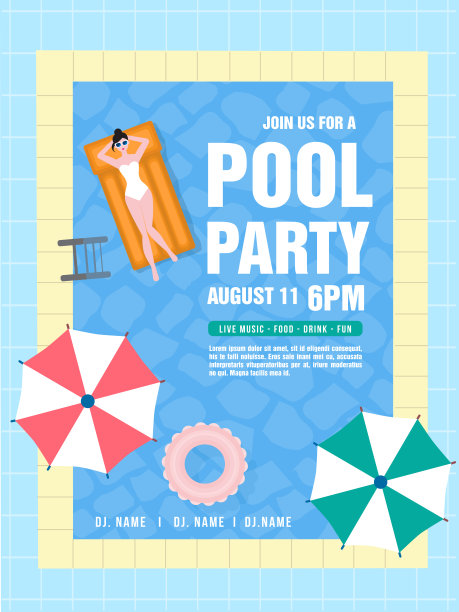 泳池派对邀请概念。图片下载