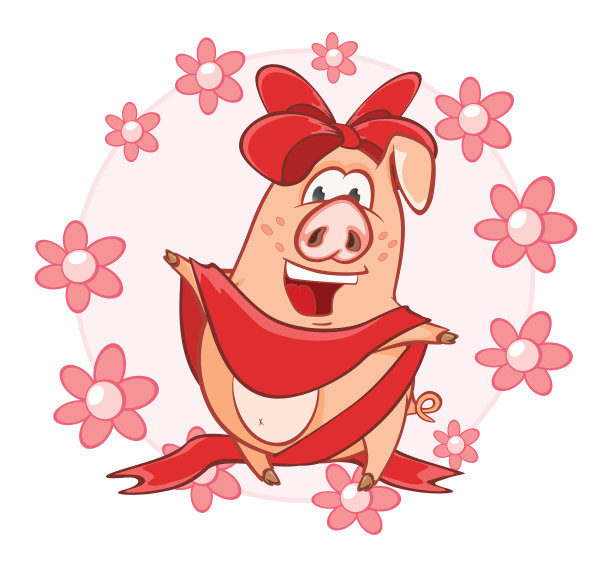 矢量插图的可爱的猪。卡通人物图片下载