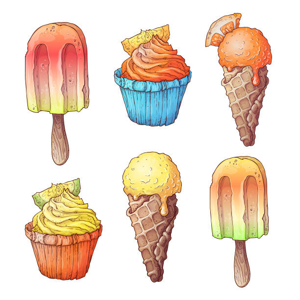 一套柑橘冰淇淋。矢量图图片下载