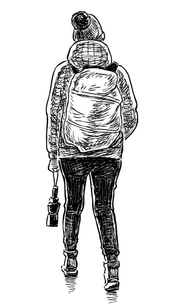 一个人背着背包和一把伞去散步图片下载