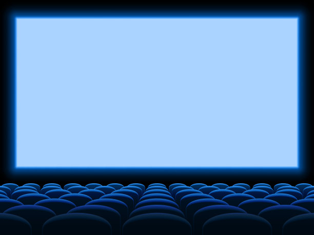 电影电影屏幕矢量背景模板与空的蓝色座椅椅子图片下载