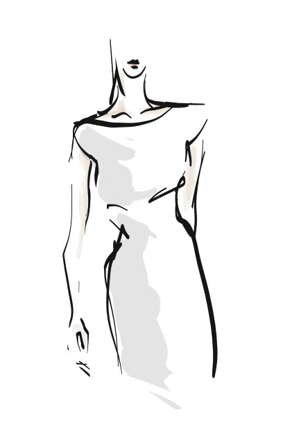 手绘时尚插画。年轻的女人，穿着衣服的模特图片下载