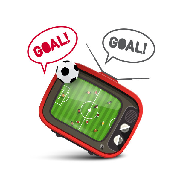 电视上的足球锦标赛，进球文本在语音泡泡。电视上有足球比赛。图片下载