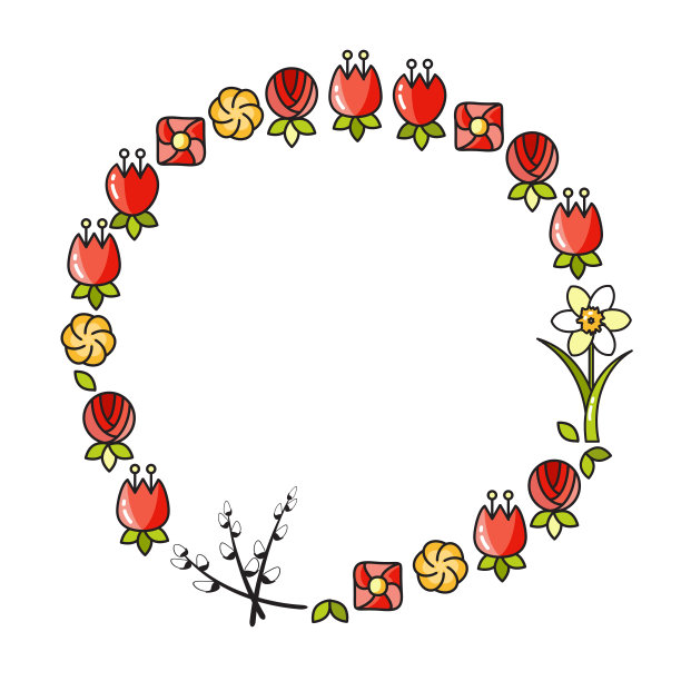 矢量插图的春天花安排在圆圈。图片下载