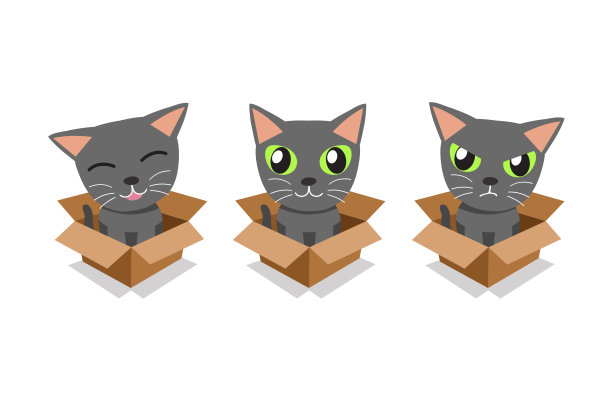 矢量卡通插图集灰猫在纸板箱素材图片