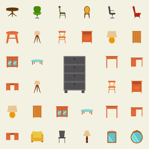 五斗柜平面图标。家具图标普遍设置为网络和移动图片下载