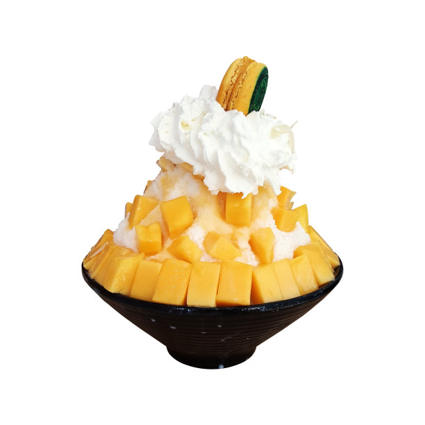 冰淇淋上面放着成熟的芒果图片下载