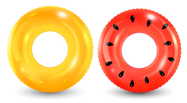 一组彩色的池圈孤立在白色的背景上。图片下载