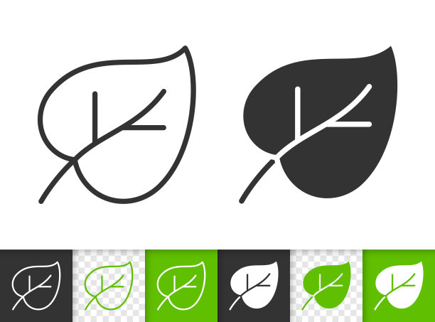绿色叶子的树简单黑线矢量图标图片下载