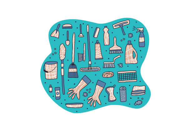 清洁工具。矢量套清洗设备。图片下载