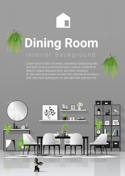 室内背景与餐厅在现代黑白斯堪的纳维亚风格，矢量，插图图片下载