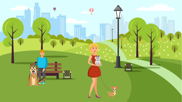 狗爱好者走矢量颜色平面插图图片下载