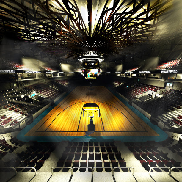 专业篮球场的舞台灯光3d插图图片下载