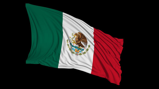 墨西哥国旗的3d渲染。旗子迎风飘扬图片下载