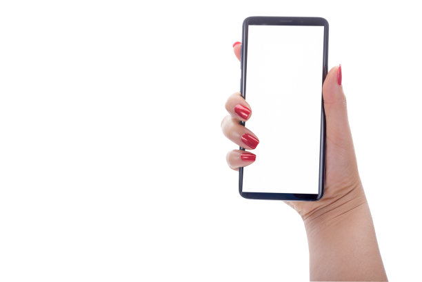 女人拿着智能手机与银行移动可以添加你的短信或其他。在白色背景上。图片下载