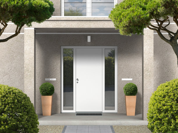 带有入口和前门的古典风格住宅立面图片下载