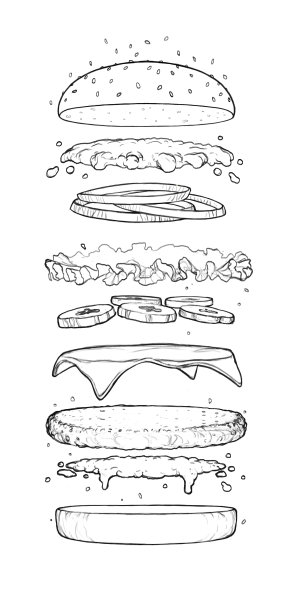 在白色背景上手绘汉堡食谱。图片下载