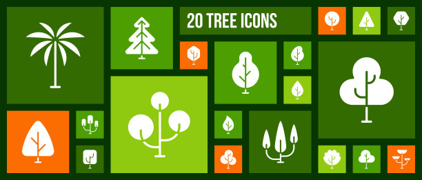 几何树白色轮廓图标向量集图片下载