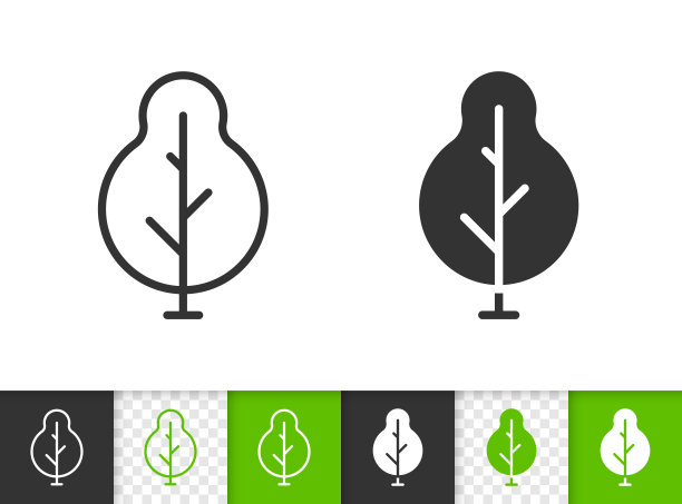几何绿树简单黑线矢量图标图片下载