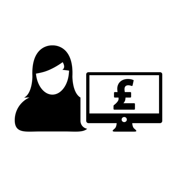 现金图标矢量女性用户个人资料头像与电脑显示器和英镑符号货币符号，用于银行和金融业务的扁平彩色象形图图片下载