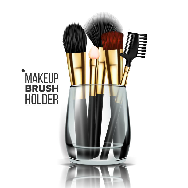 化妆刷玻璃支架矢量。化妆美容工具。面部的基调。时装设计。现实的孤立的插图图片下载