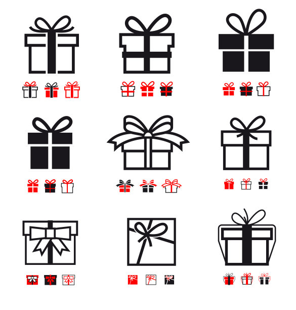 一套礼物图标。孤立在白色背景上。图片下载