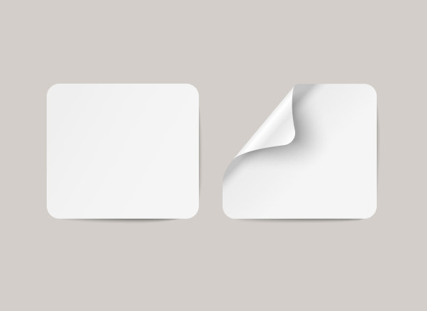 矢量方形纸标签与弯曲角和阴影，在透明的背景。图片下载
