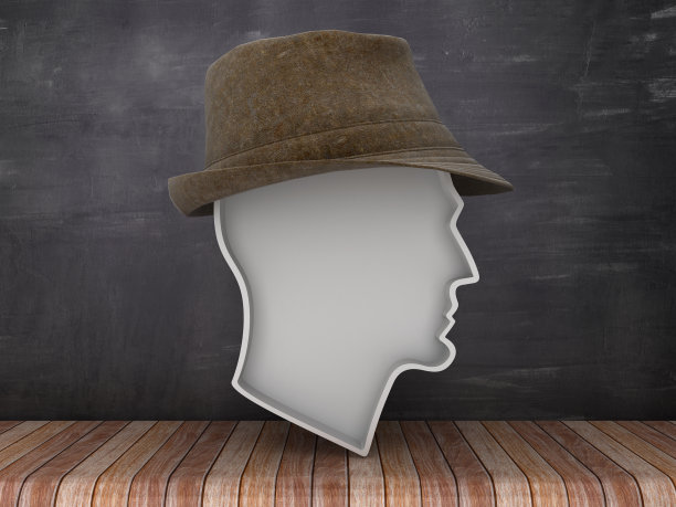 人类头部形状与帽子在黑板背景- 3D渲染图片下载