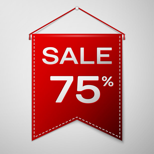 在灰色背景上刻有“销售七折优惠”字样的红色三角旗。销售概念为商店，商店市场，网络和其他商业。矢量插图。图片下载