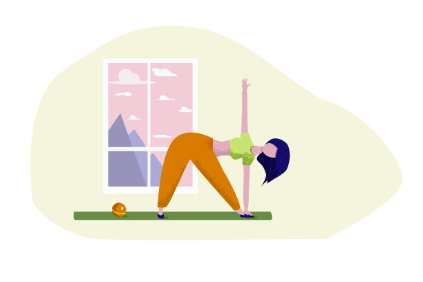 一个蓝头发的女孩在窗边练习瑜伽图片下载