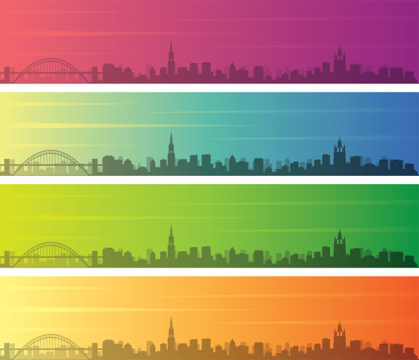 纽卡斯尔多色梯度天际线横幅图片下载