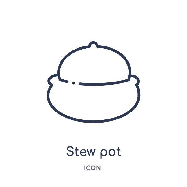 线性炖锅图标从厨房轮廓收集。细线炖锅图标孤立在白色的背景。炖锅时尚插画图片下载