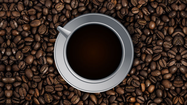 一杯用咖啡豆煮的咖啡，俯视图图片下载