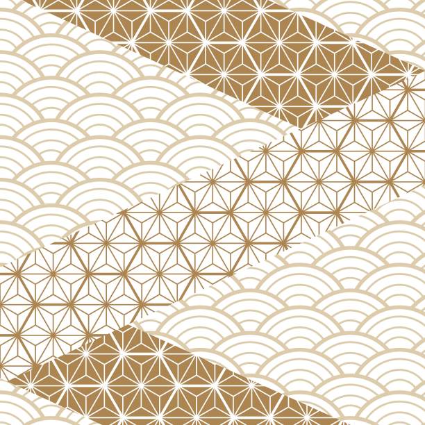 日本模式向量。金线的背景。波模板。图片下载