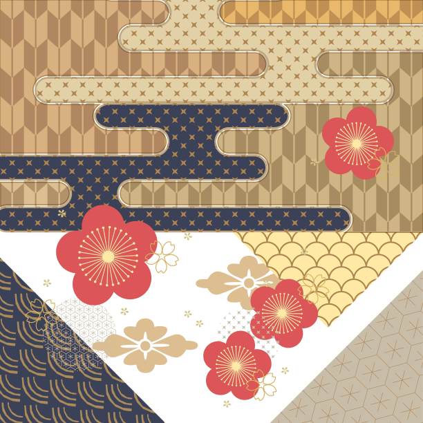 日本模板樱花花图标和几何线背景。东方邀请模板。图片下载