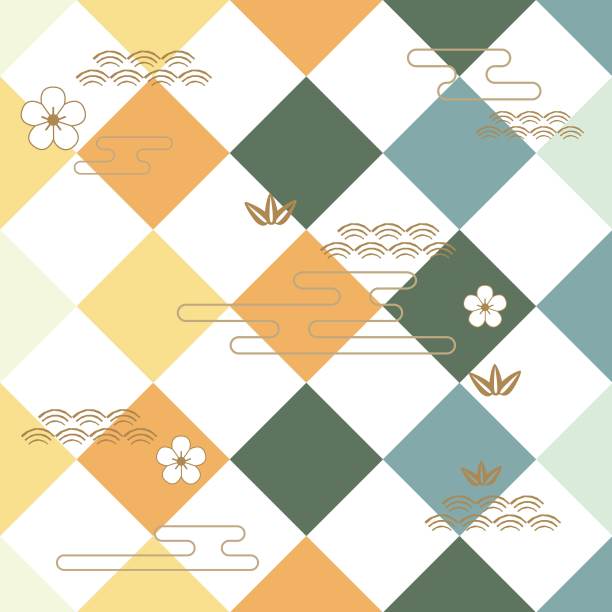 日本图案和图标背景。几何模板向量。图片下载
